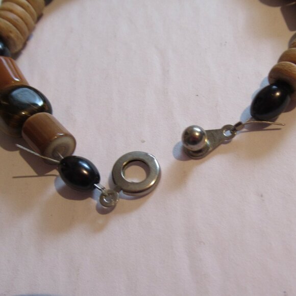 Boho Hippie, Tiger's eye & bead bracelet, earrings, set. Brown, Vintage, - Picture 6 of 8